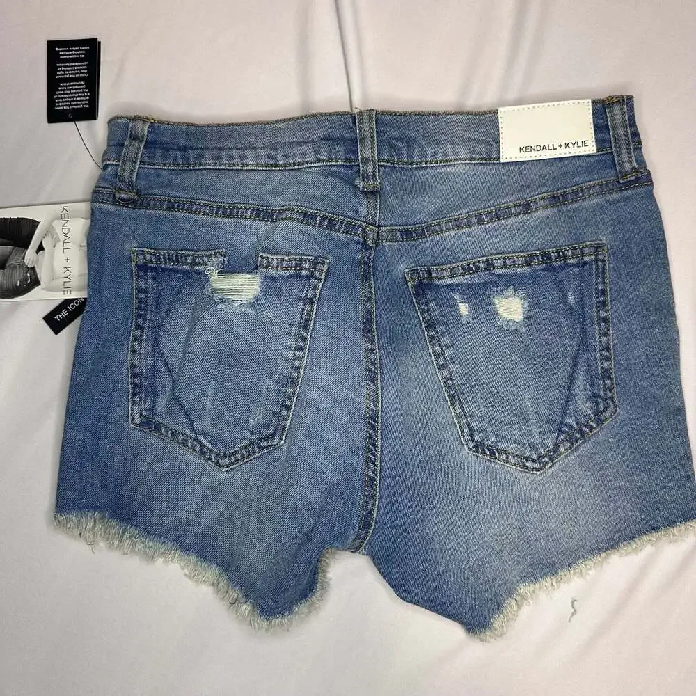 Kendall + Kylie The Icon Distressed Raw Hem Denim Shorts